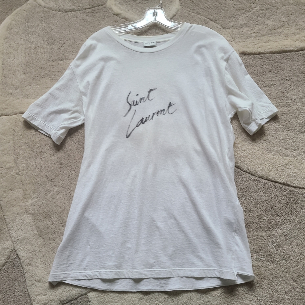 Saint Laurent Paris White Logo T-Shirt with Raw Hem